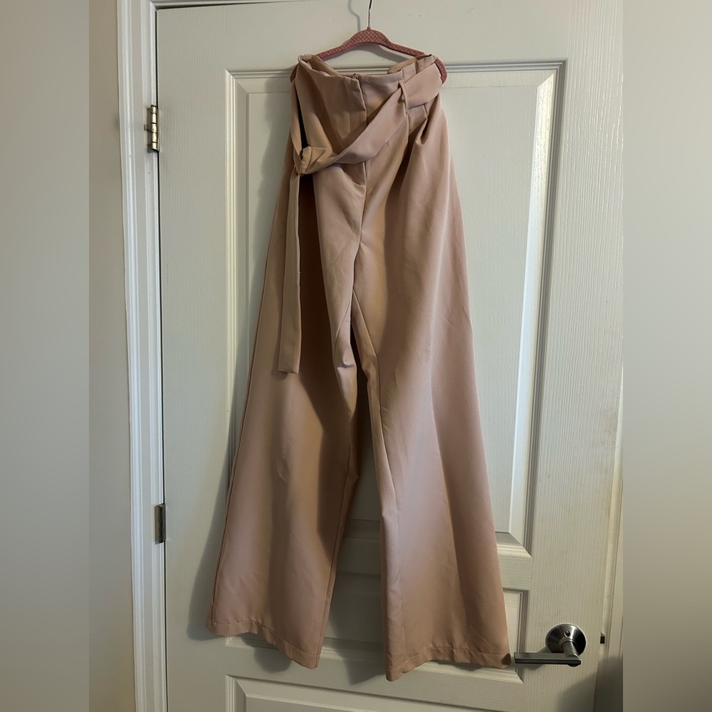 Elegant A. Peach Women's Tan High Waisted Wide Leg Pants